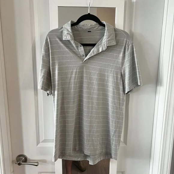 20 Men's Lululemon Striped Polo Size Medium Color Grey White - Picture 2 of 4
